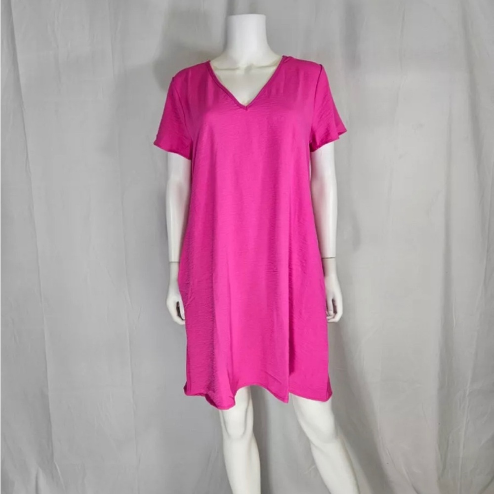 Mittoshop pink Short Sleeve V-Neck With Pockets Dress